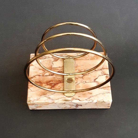 VTG Letter Holder Gadget Stand Pink Marble Brass Rings Art Deco Desk Accessories - Picture 5 of 9